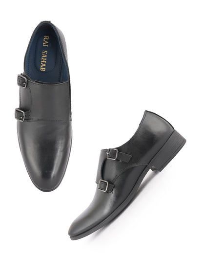 Black Men Leather Formal Monk Shoes