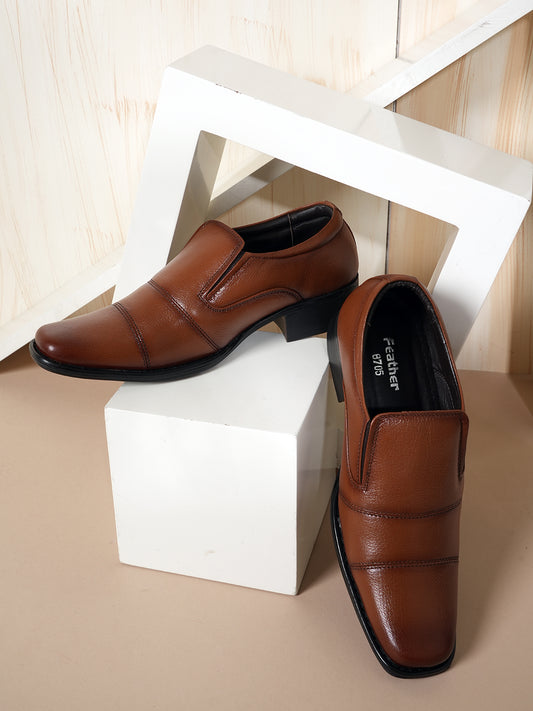 Tan Men Leather Formal Moccasin Shoes