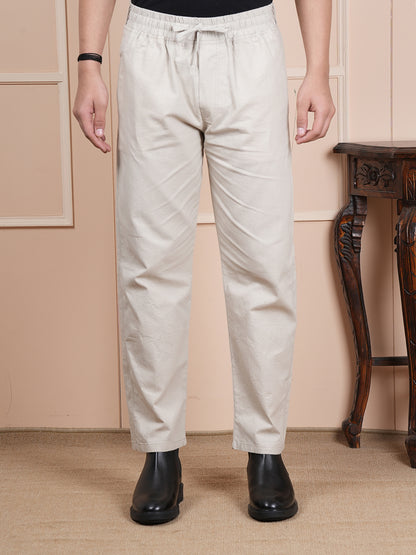 Men Relaxed Straight Leg Easy Wash Beige Linen Blend Trouser