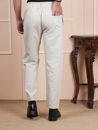 Men Relaxed Straight Leg Easy Wash Beige Linen Blend Trouser