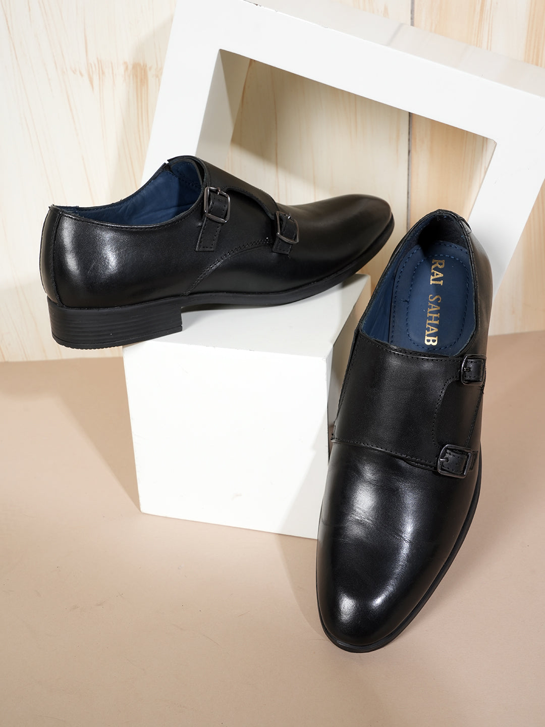 Black Men Leather Formal Monk Shoes