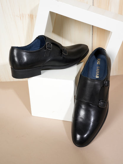 Black Men Leather Formal Monk Shoes