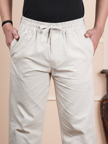 Men Relaxed Straight Leg Easy Wash Beige Linen Blend Trouser