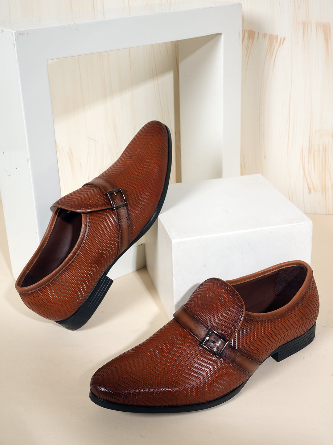 Tan Men Leather Formal Moccasin Shoes