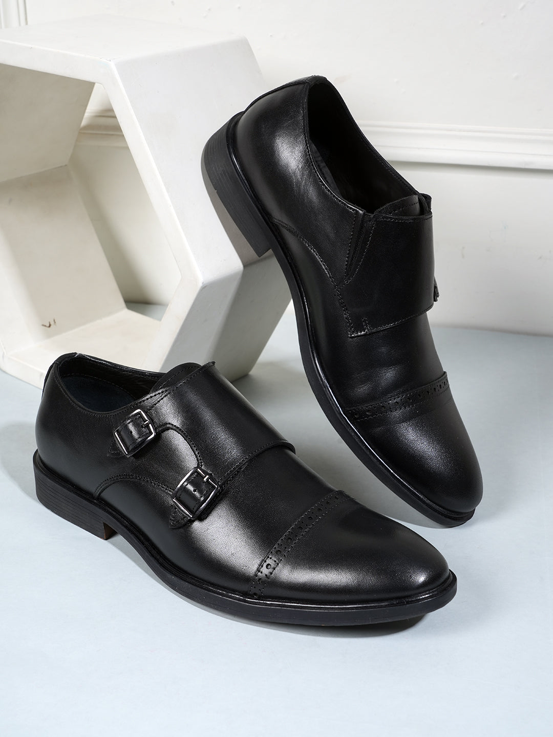 Black Men Leather Formal Monk Shoes