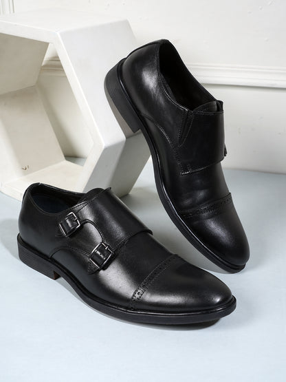 Black Men Leather Formal Monk Shoes
