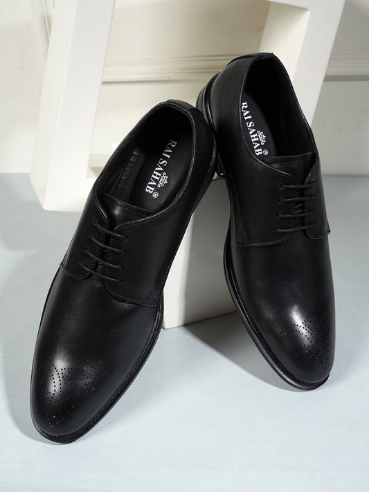 Black Men Leather Lace-Ups Formal Derby Shoes