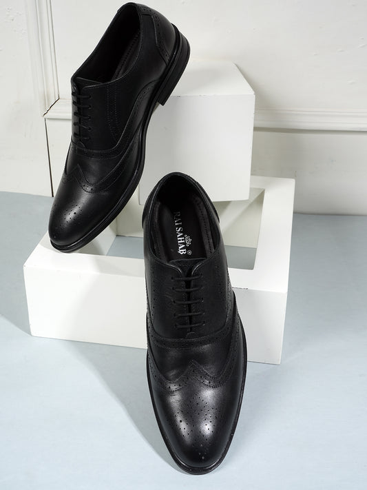 Black Lace Up Men Leather Formal Brogue Shoes