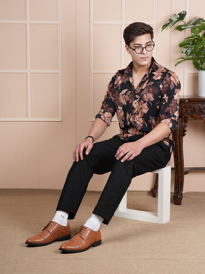 Men Relaxed Straight Leg Easy Wash Black Linen Blend Trousers