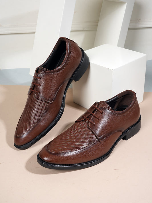 Tan Men Leather Formal Derby Shoes