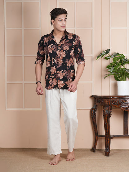 Men Mid-Rise Straight Cream Linen Blend Lounge Pants