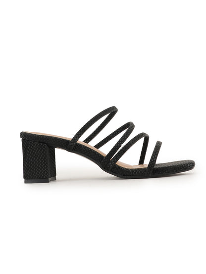Style Shoes Black Textured Block Heeled Sandal for Women and Girls