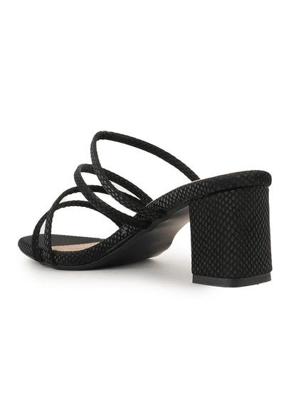 Style Shoes Black Textured Block Heeled Sandal for Women and Girls
