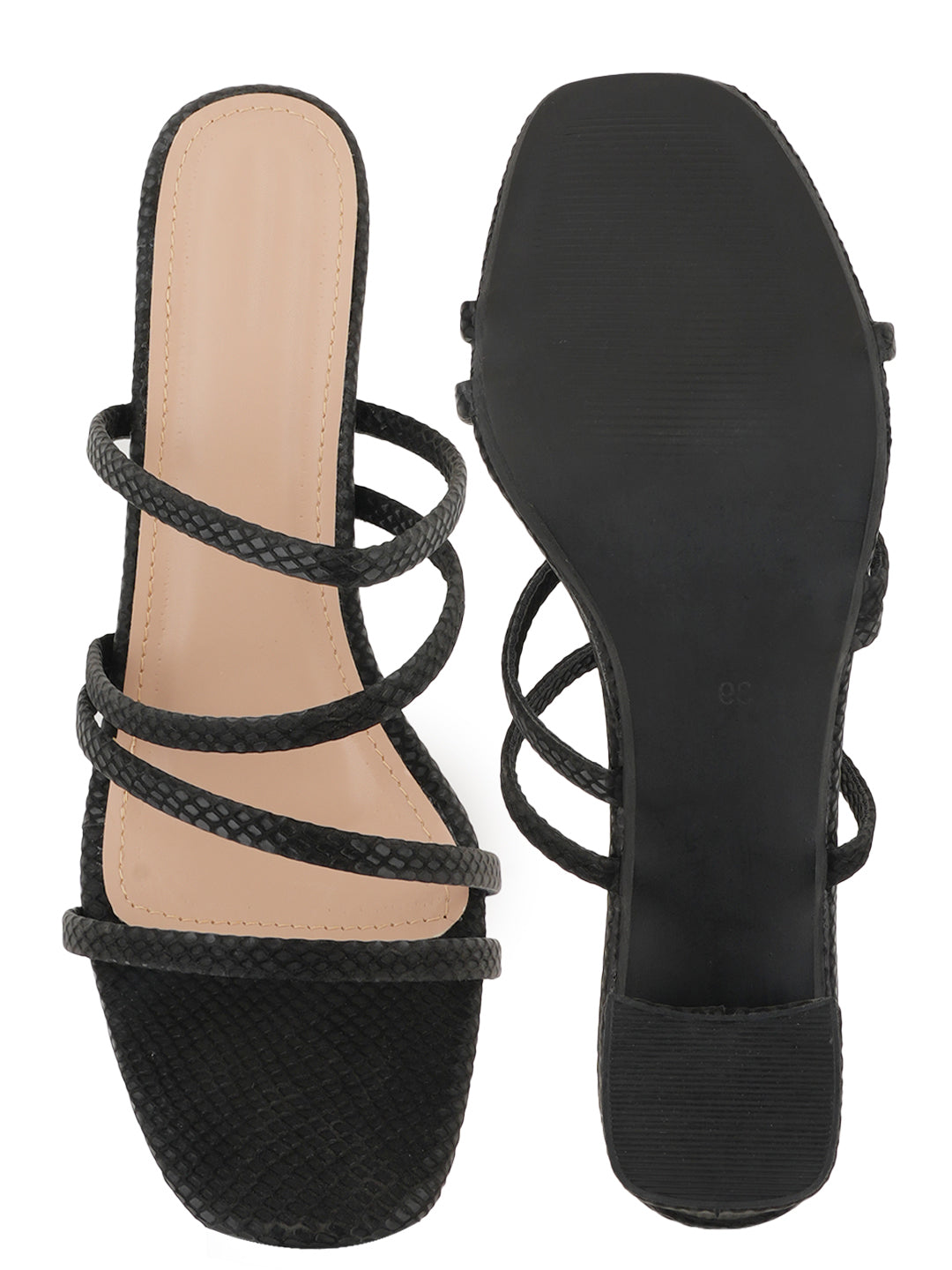 Style Shoes Black Textured Block Heeled Sandal for Women and Girls