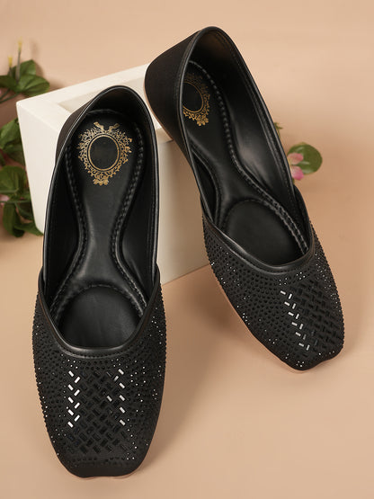 Style Shoes Designer Ethnic Embellished Square Toe Mojaris/Jutti For Women and Girls