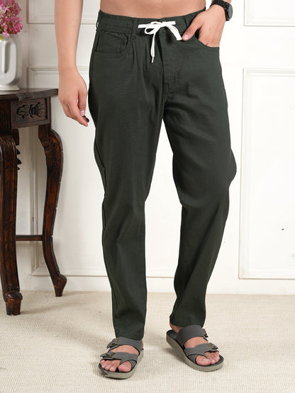 Dark Green Cotton Blend Collared Shirt and All Day Trouser Co-ord Set For Men