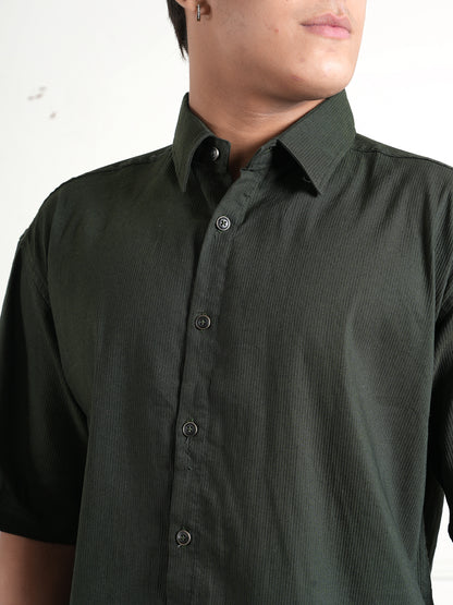 Dark Green Cotton Blend Collared Shirt and All Day Trouser Co-ord Set For Men