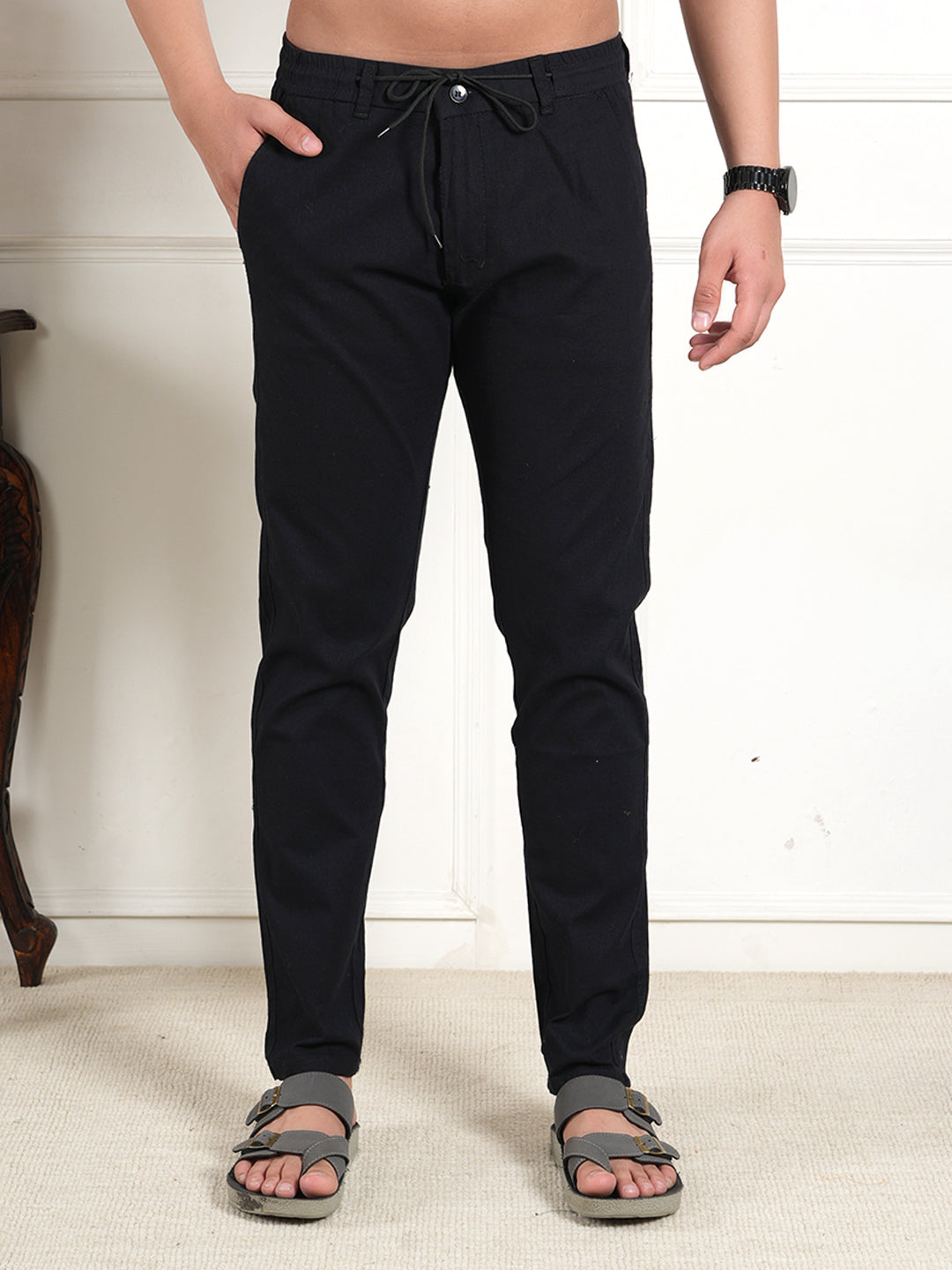 Black Linen Collared Shirt and All Day Trouser Co-ord Set For Men