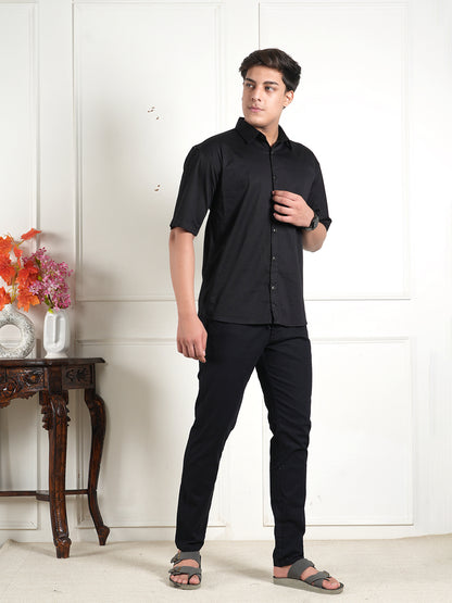 Black Linen Collared Shirt and All Day Trouser Co-ord Set For Men
