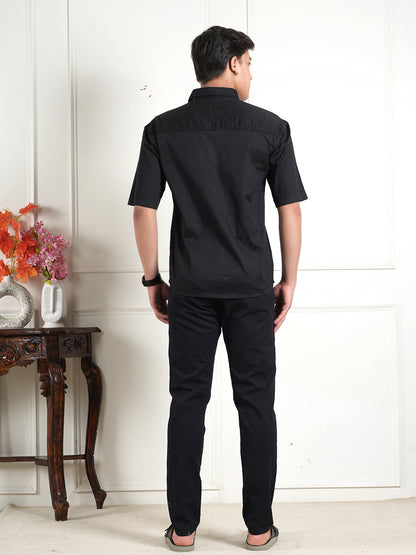Black Linen Collared Shirt and All Day Trouser Co-ord Set For Men
