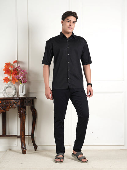 Black Linen Collared Shirt and All Day Trouser Co-ord Set For Men