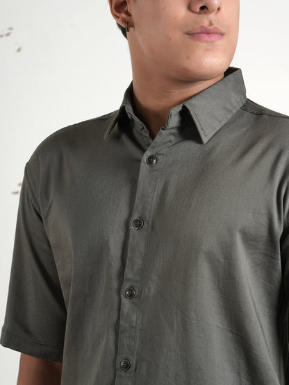 Grey Cotton Collared Shirt and All Day Trouser Co-ord Set For Men
