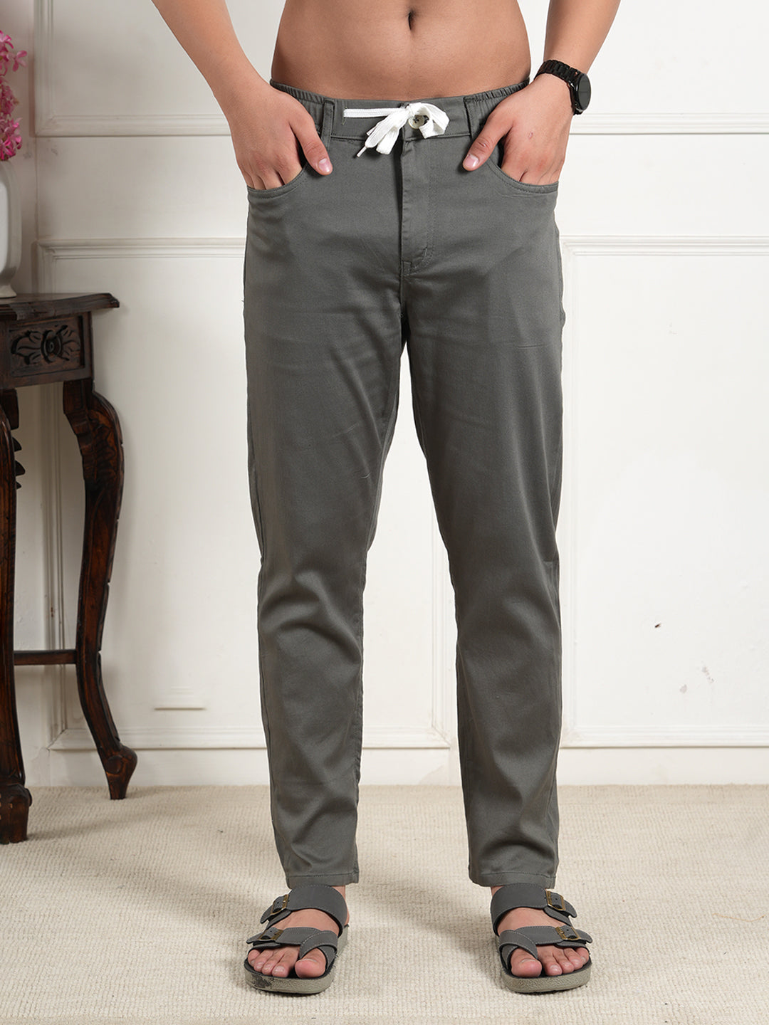 Grey Cotton Collared Shirt and All Day Trouser Co-ord Set For Men