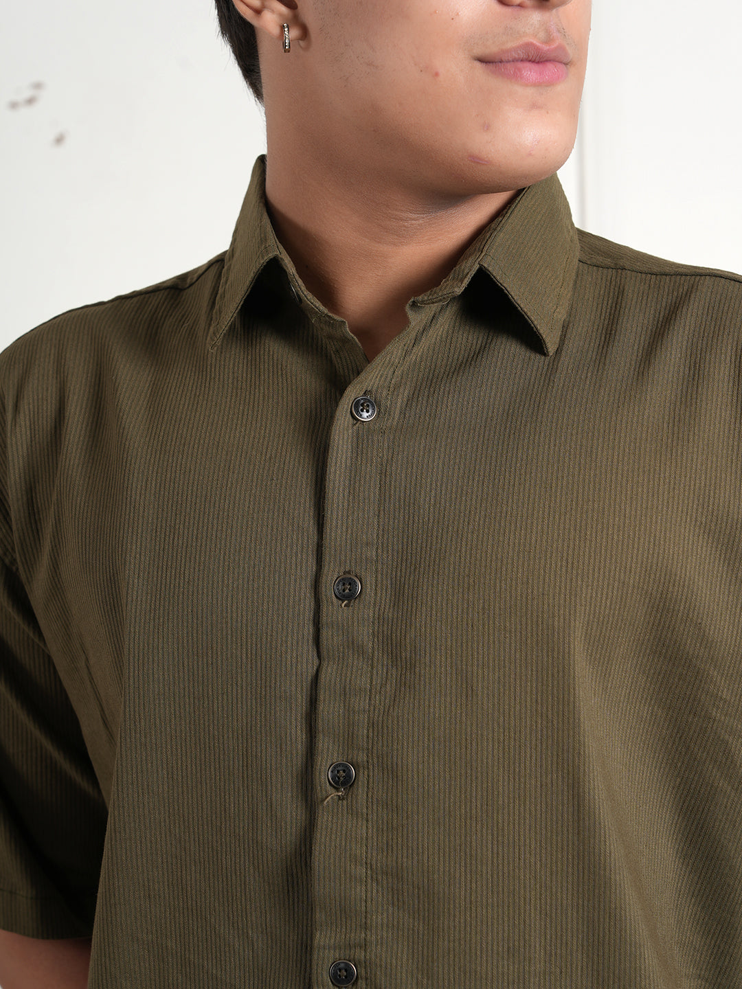 Olive Green Cotton Blend Collared Shirt and All Day Trouser Co-ord Set For Men