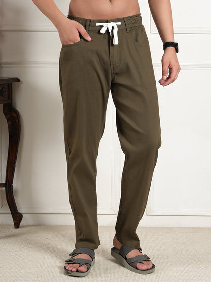 Olive Green Cotton Blend Collared Shirt and All Day Trouser Co-ord Set For Men
