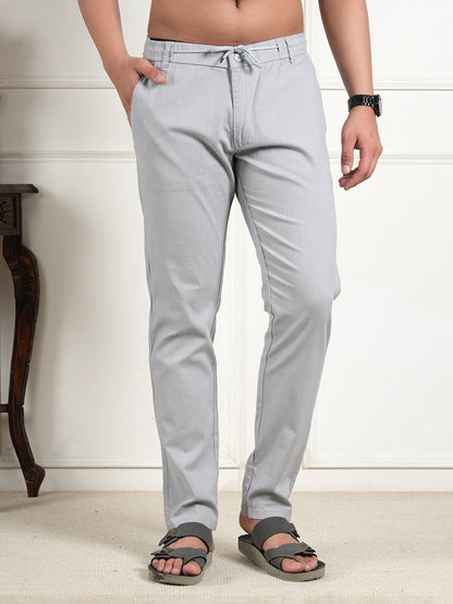 Men Relaxed Straight Leg High-Rise Easy Wash Grey Linen Trousers
