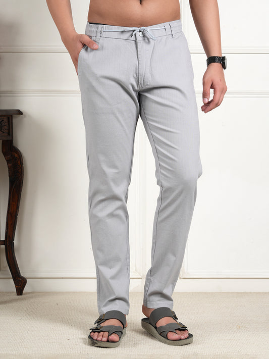 Men Relaxed Straight Leg High-Rise Easy Wash Grey Linen Trousers