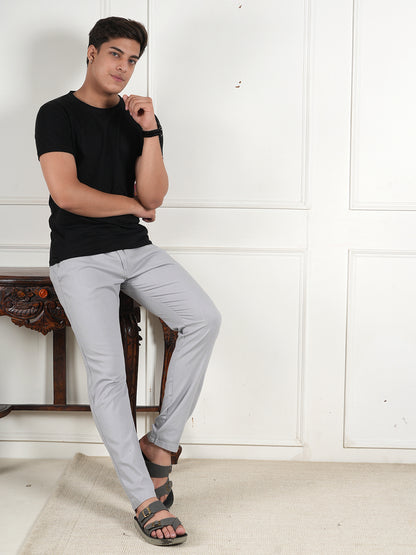 Men Relaxed Straight Leg High-Rise Easy Wash Grey Linen Trousers