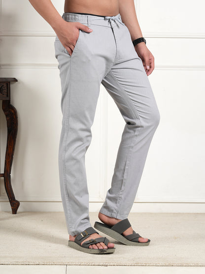 Men Relaxed Straight Leg High-Rise Easy Wash Grey Linen Trousers