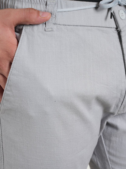 Men Relaxed Straight Leg High-Rise Easy Wash Grey Linen Trousers
