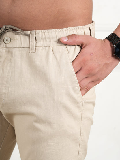 Men Relaxed Straight Leg High-Rise Easy Wash Beige Linen Trousers