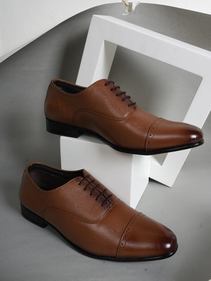 Tan Lace Up Leather Formal Oxford Shoes for Men