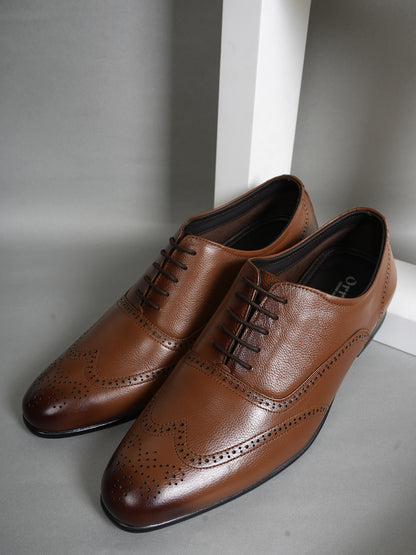 Tan Lace Up Men Leather Formal Brogue Shoes