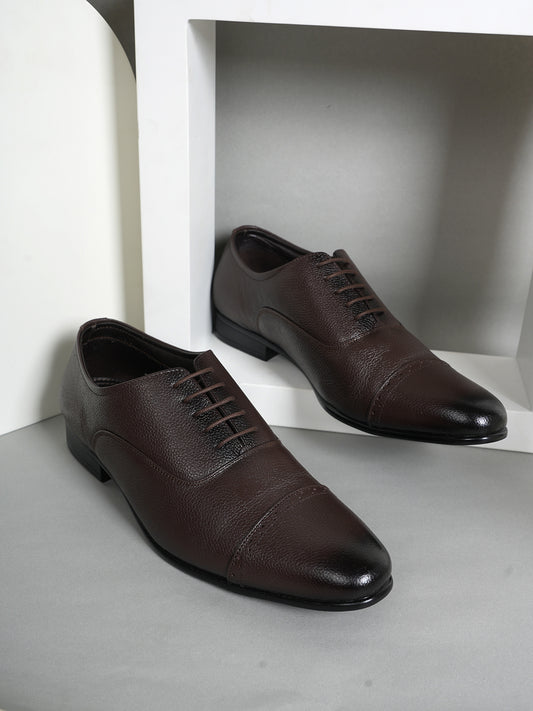Brown Tan Lace Up Men Leather Formal Oxford Shoes