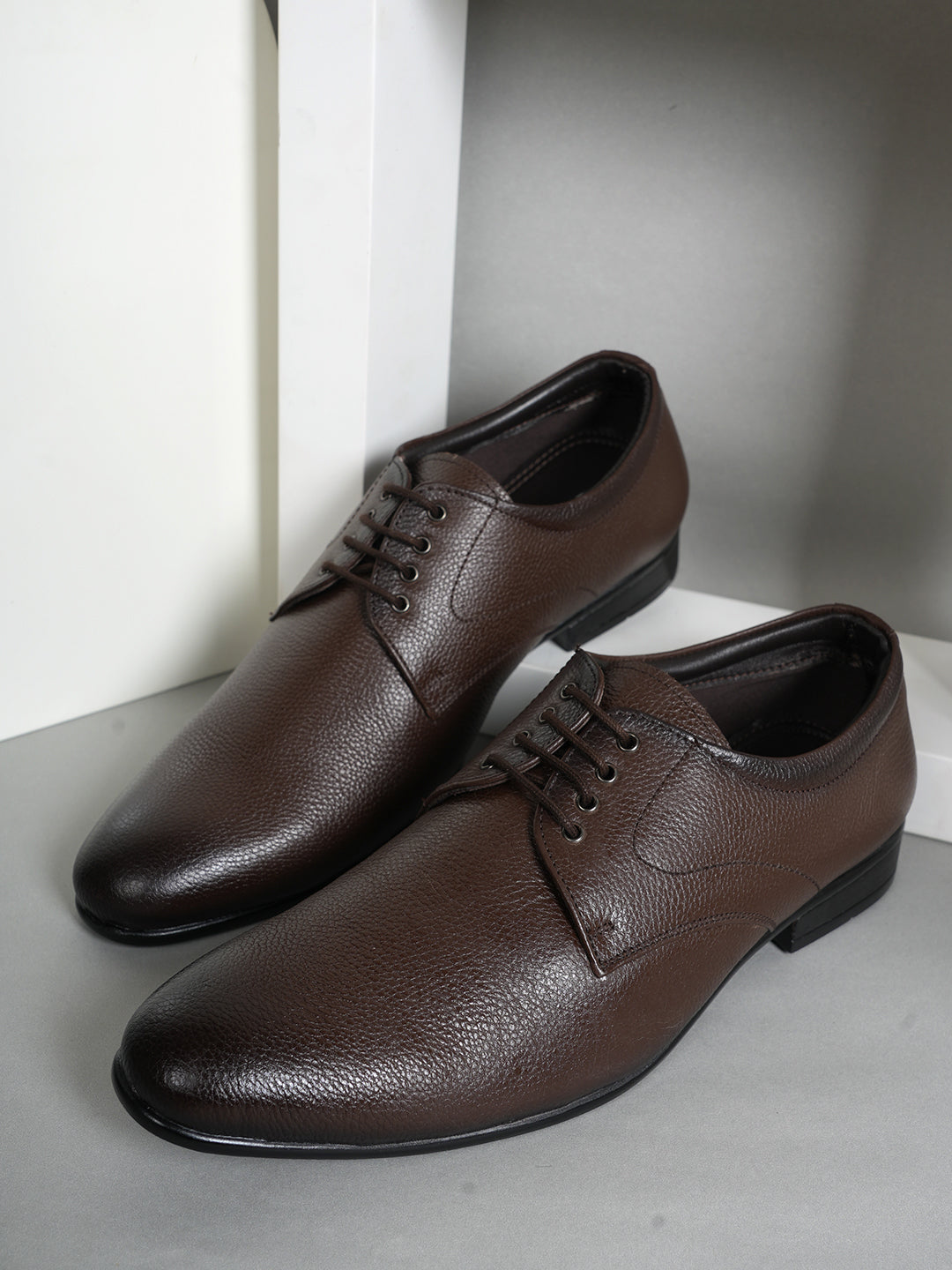 Brown Men Leather Formal Derby Shoes