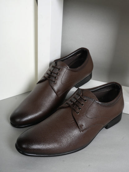 Brown Men Leather Formal Derby Shoes