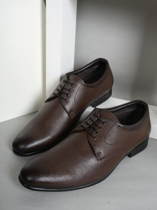 Brown Men Leather Formal Derby Shoes