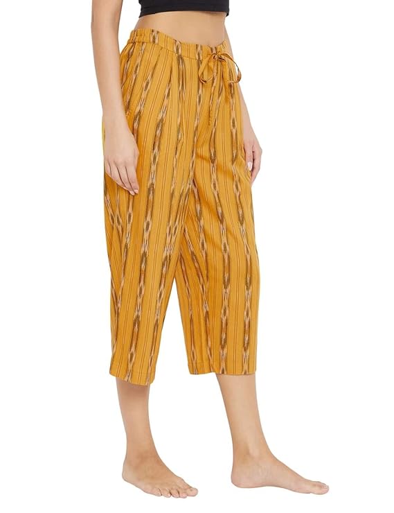 STYLE SHOES Yellow Ikkat Rayon Regular Fit Pyjama/Lounge Pant for Women