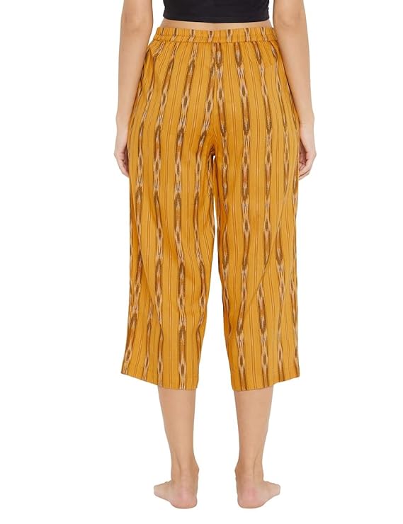 STYLE SHOES Yellow Ikkat Rayon Regular Fit Pyjama/Lounge Pant for Women