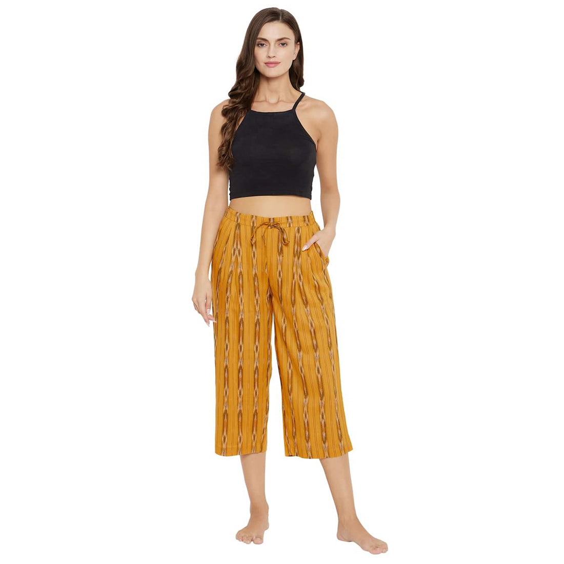 STYLE SHOES Yellow Ikkat Rayon Regular Fit Pyjama/Lounge Pant for Women