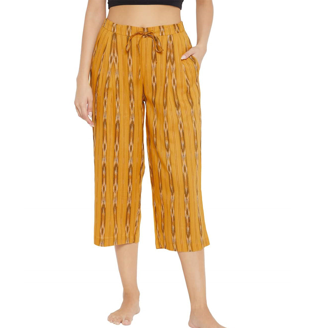 STYLE SHOES Yellow Ikkat Rayon Regular Fit Pyjama/Lounge Pant for Women