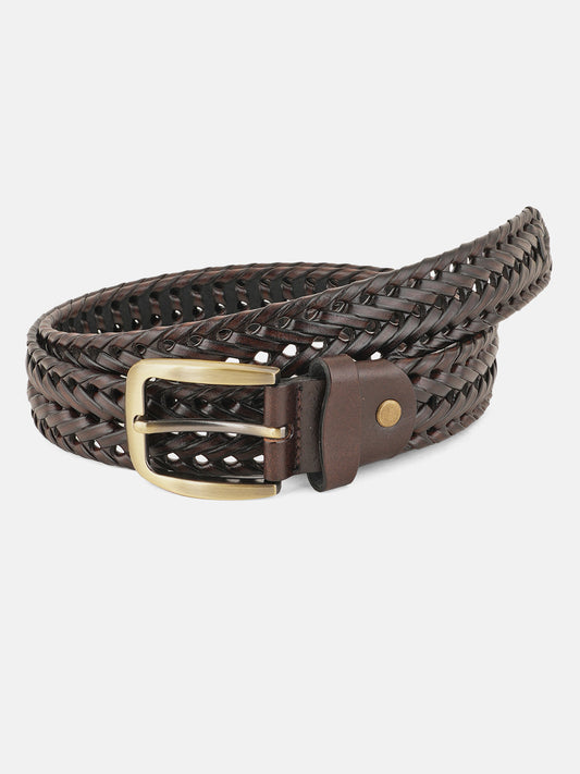 Style Shoes Brown Genuine Leather Braided Belt with Tang Buckle Closure for Men and Boys