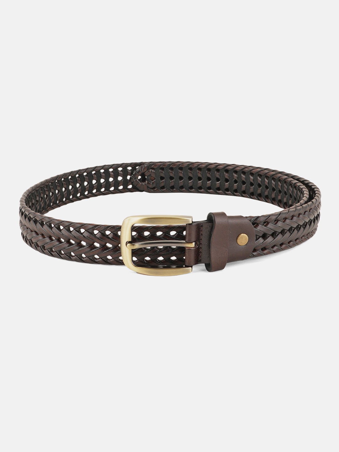Style Shoes Brown Genuine Leather Braided Belt with Tang Buckle Closure for Men and Boys