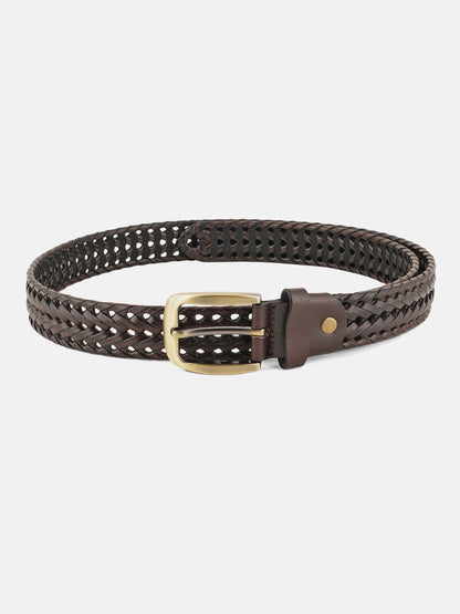 Style Shoes Brown Genuine Leather Braided Belt with Tang Buckle Closure for Men and Boys