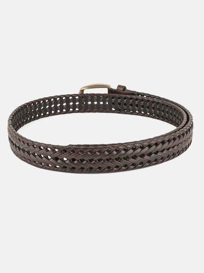 Style Shoes Brown Genuine Leather Braided Belt with Tang Buckle Closure for Men and Boys