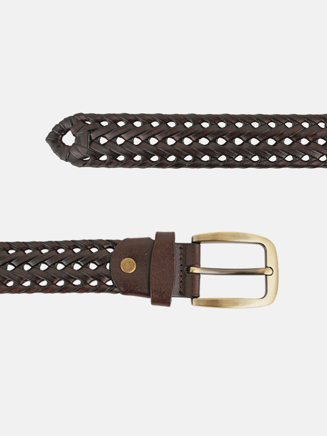 Style Shoes Brown Genuine Leather Braided Belt with Tang Buckle Closure for Men and Boys